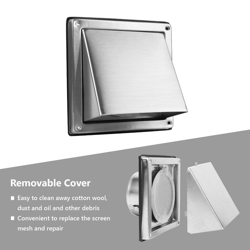FRESH SPEED 4 Inch Dryer Vent Cover Outside Stainless Steel Wall Vent with Removable Cover and Insect Screen Mesh