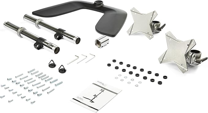 StarTech.com Vertical Dual Monitor Stand - Ergonomic Desktop Stacked Two Monitor Stand up to 27 inch VESA Mount Displays - Free Standing Universal Monitor Mount - Height Adjustable - Silver (ARMDUOVS)