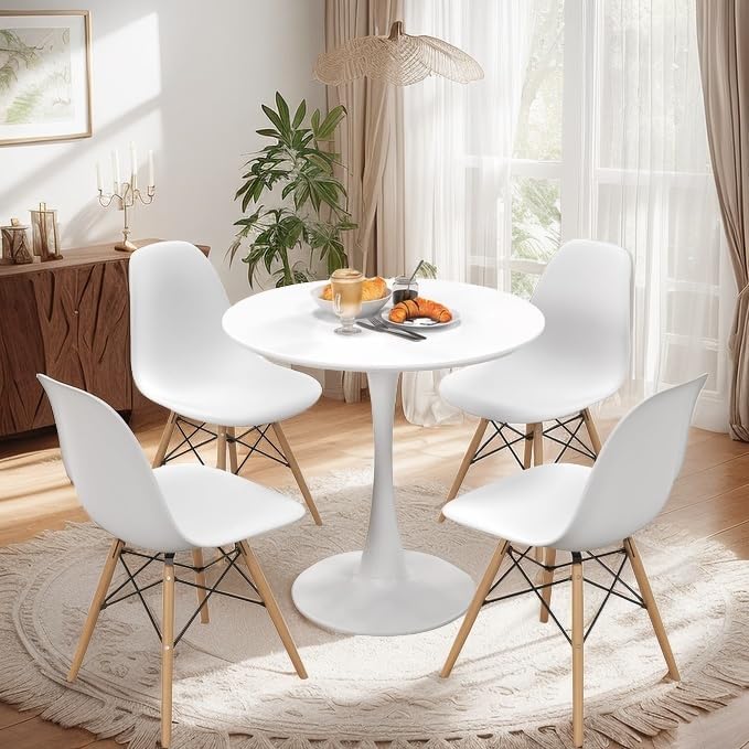 ERGOMASTER 32 Inches Round Dining Table, Modern Tulip Kitchen Table for 2 to 4 Person, Metal Round Pedestal Table for Apartment, Small Space, Cafe (White)