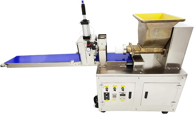 HayWHNKN Dough Quantitative Dividing and Cutting Machine Pneumatic Dough Divider Cutter Electric Dough Lump Spacer 0.35oz-17.64oz Dough Divider Cutter Press Machine with Conveyor Belt