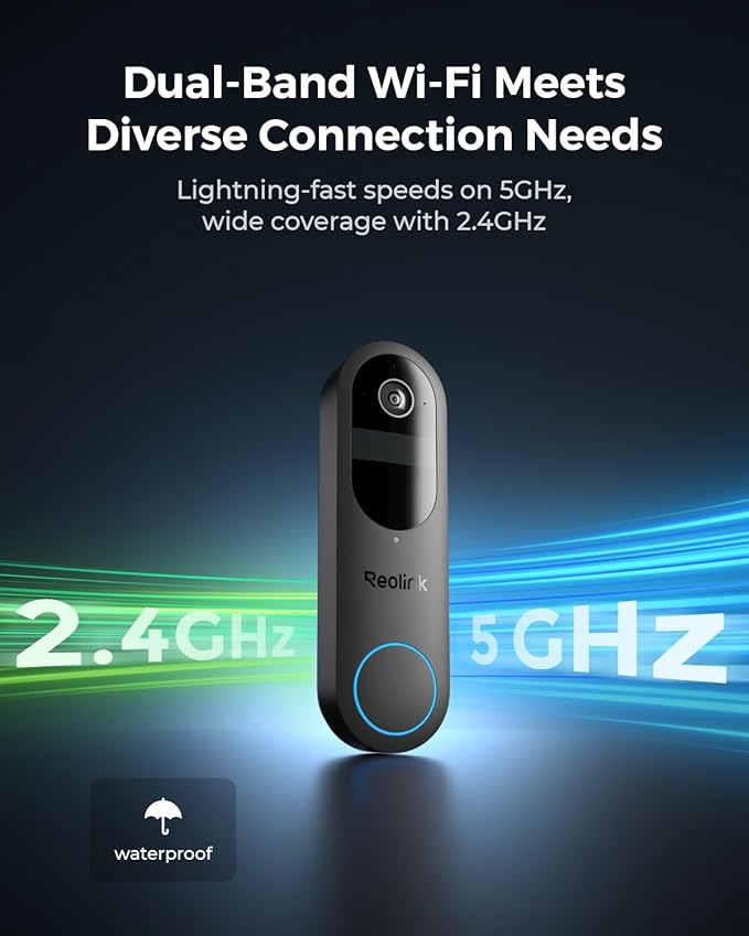 REOLINK Wireless 2K Battery Video Doorbell Camera, 150°x150° Head-to-Toe View, 2.4/5 GHz WiFi, Battery or Wired Power Options, Two-Way Talk, Person/Vehicle/Package Detection(Chime not Included)