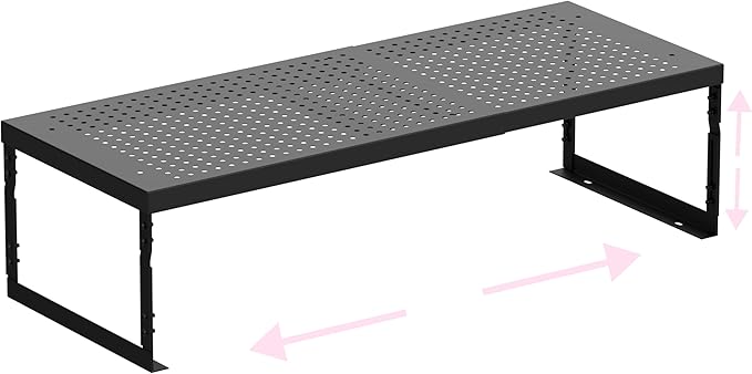 Asiingkel Stackable Expandable Metal Shelf Organizer - Adjustable Wire Storage Rack with Holes for Kitchen, Bathroom, Cabinet, Office - Space Saving, Durable & Sturdy Design（1PACK/Large/Black