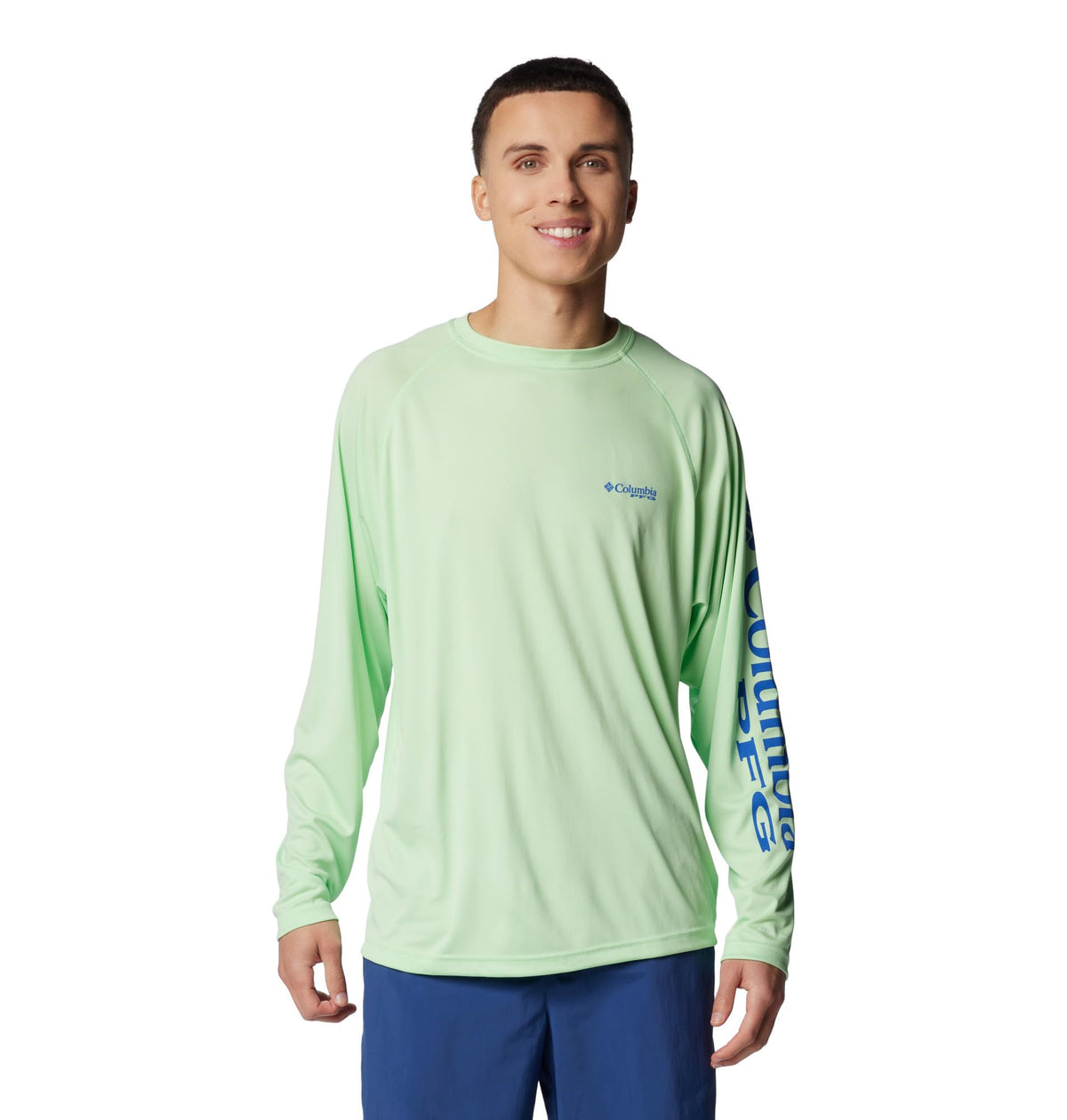 Columbia Men's PFG Terminal Tackle Long Sleeve Fishing Shirt, Key West/Vivid Blue Logo, 3X Tall
