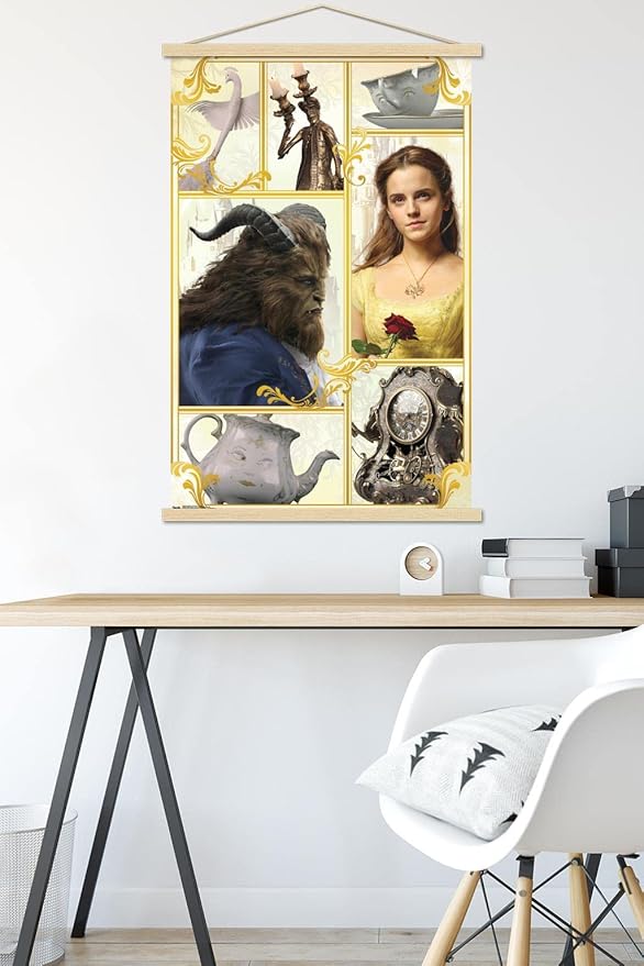 Trends International Disney Beauty And The Beast - Group Wall Poster, 22.375" x 34", Premium Print and Beechwood Hanger Bundle