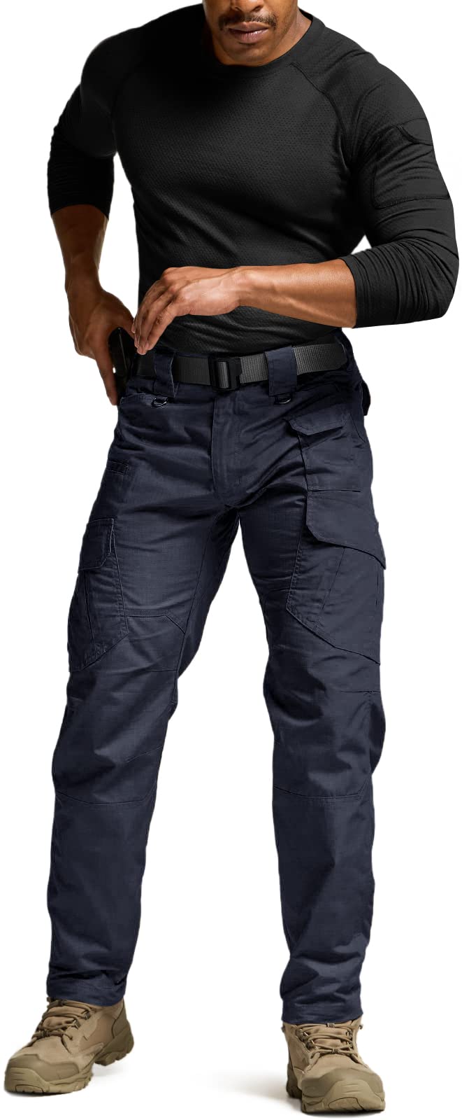 CQR Men's Tactical Pants, Water Resistant Ripstop Cargo Pants, Lightweight EDC Work Hiking Pants, Outdoor Apparel, Duratex Mag Pocket Police Navy, 34W x 32L