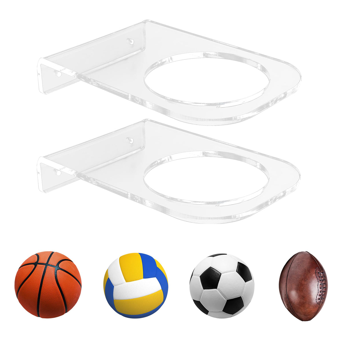 BiJun Basketball Holder Wall Mount, Acrylic Football Display Rack, Clear Ball Storage Hanger Wall Mount, for Football, Basketball, Volleyball, Rugby and Soccer