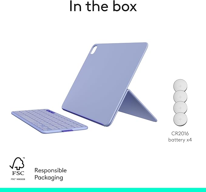 Logitech Flip Folio, Keyboard Case for iPad Pro 13-inch (M4 & M5) & iPad Air 13-inch (M2, M3 & M4) (2024, 2025 & 2026) - Protective & Stowable Bluetooth Keyboard Case, Multi-Device - Lilac