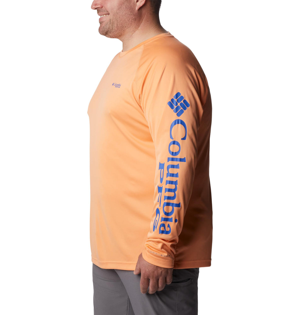 Columbia Men's PFG Terminal Tackle Long Sleeve Fishing Shirt, Bright Nectar/Vivid Blue Logo, Small