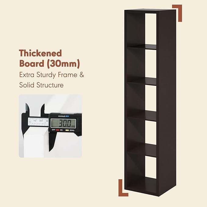 Furinno Cubicle Record Player Stand with Vinyl Storage, 5-Cube 1.2 Extra Thick Vinyl Record Storage, Open Back Media Shelf for CD DVD Blueray Game Disc, for Living Room, Home Office, Black Dark Oak