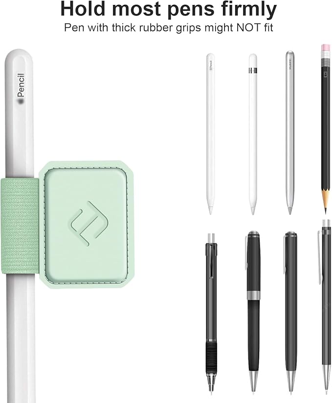 Fintie 4 Pack Pen Loop Holder for Apple Pencil Pro, Apple Pencil (USB-C / 1st / 2nd Generation) and Stylus Pens, Elastic Adhesive Leather Sleeve Attached to Cases, Green