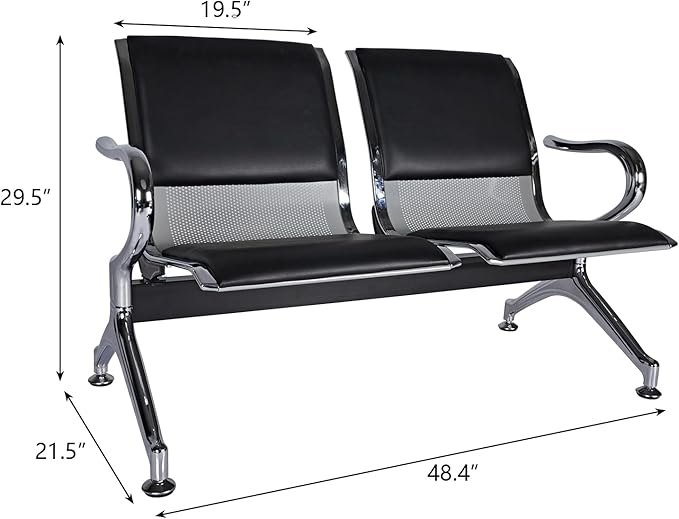 Kinfant Waiting Room Chairs Set- 2-Seat PU Leather Office Chair Guest Reception Waiting Room Bench Furniture for Airport, Hospital, Bank, Salon, Barbershop(Black)