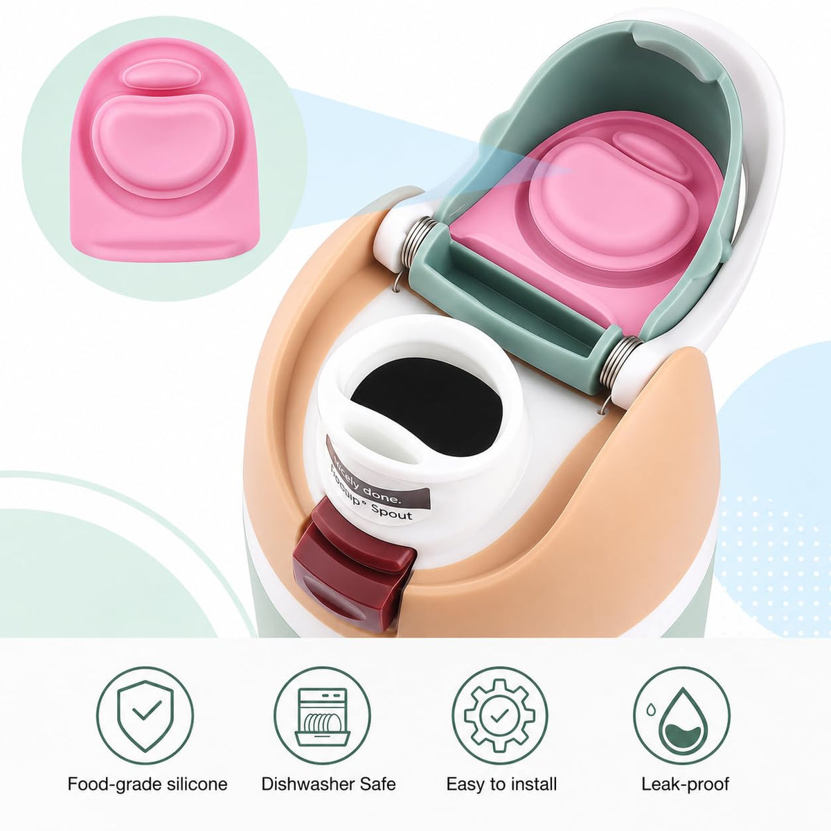 Joshey 6 Pack Rubber Seal Replacement Stopper, Compatible with Owala Freesip 24oz 32oz Water Bottle Spout Cap-Silicone Gasket Replacement Parts (Pink)