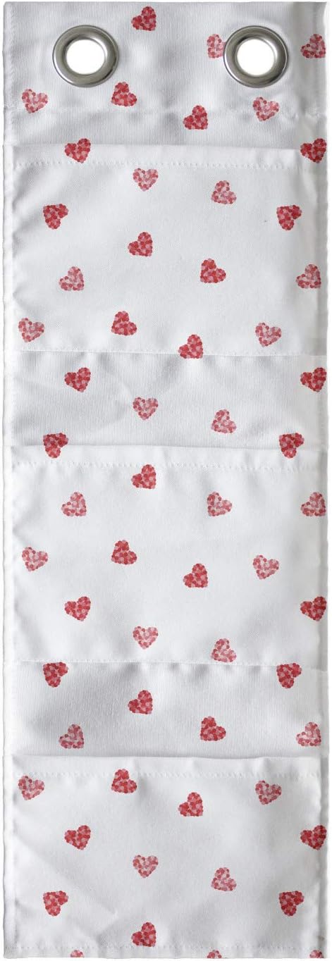 Ambesonne Hearts Hanging Pocket Organizer, Mini Hearts in Continuous Repeating Pattern Romantic Theme, Printed Polyester Storage Bag with Pockets, 9" x 27", Vermilion Pale Pink