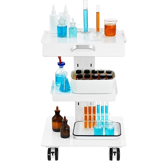 VEVOR Trolley Cart with Swivel Wheels, 3-Layer Mobile Esthetician Cart, Steel Metal Rolling Tray for Lab, Clinic, Beauty and Salon, 220 lbs Weight Capacity