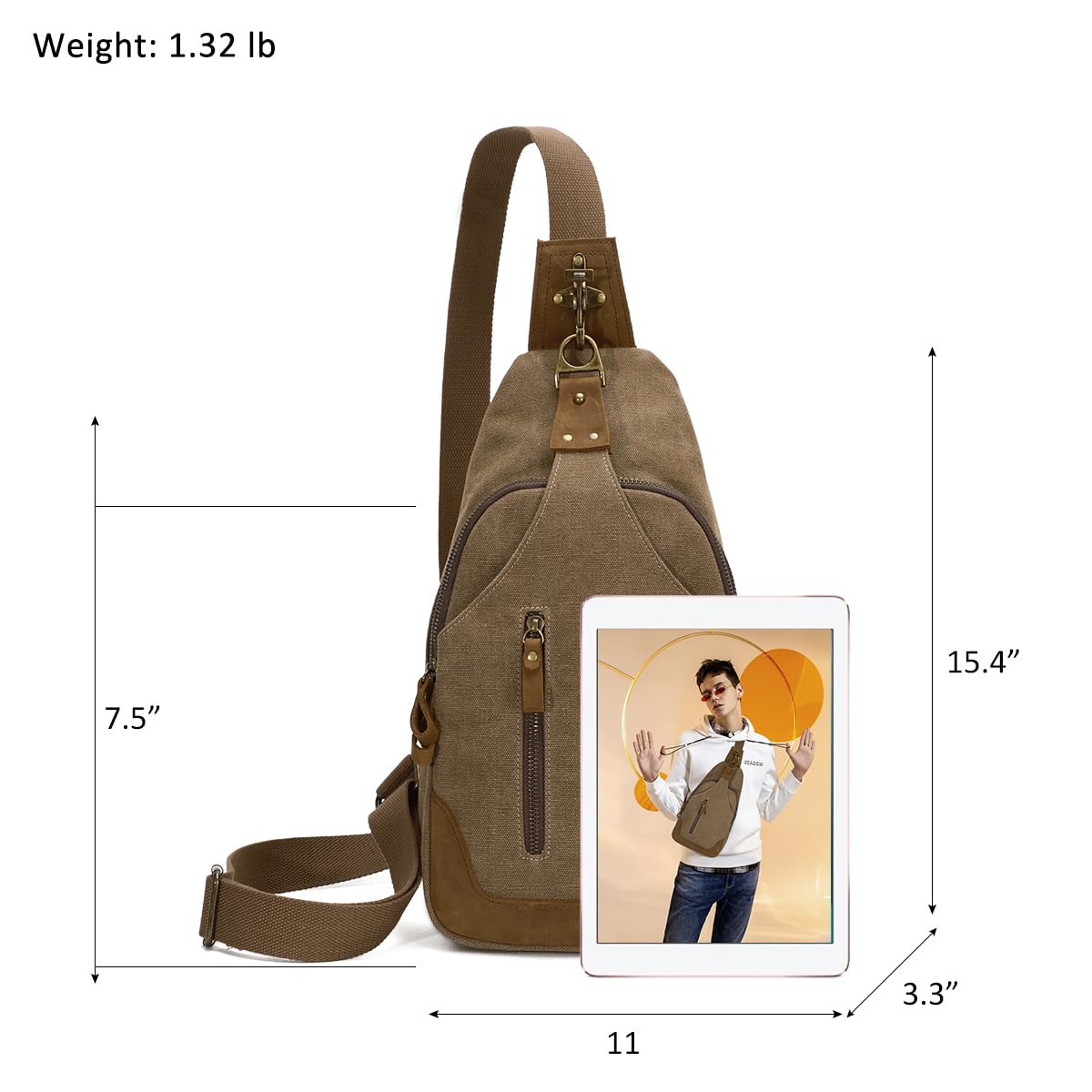 KL928 Canvas Sling Bag Crossbody Bags Casual Shoulder Daypack for Men Women