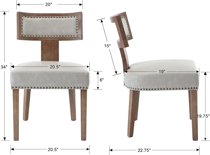 Mid Century Modern Dining Chairs Set of 4, Farmhouse Dining Chairs with Nailhead Trim, Faux Leather Upholstered Dining Room Chairs Kitchen Chairs with Wood Legs, Grey
