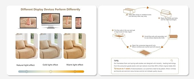 Camel L-Shaped Cloud Couch with 1 Ottoman, Modern Teddy Fabric Boneless Sectional Sofa in a Box, Modular Floor Sofa for Living Room, Deep Seat, No Assembly Required, Sofas para Sala