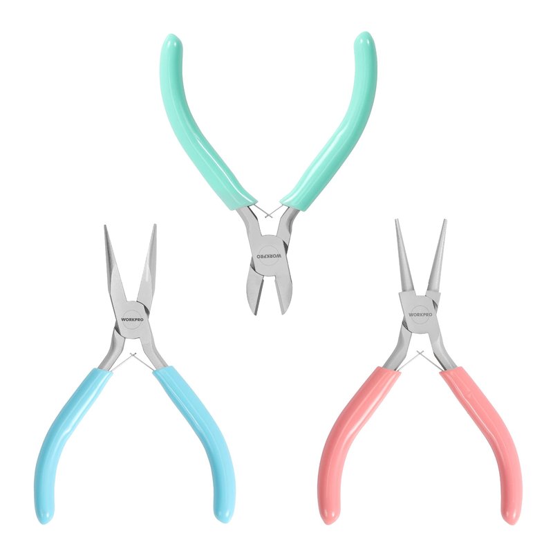 WORKPRO Jewelry Pliers Set, 3 Pack Jewelry Making Tool Kit Includes Mini Needle Nose Plier/Chain Nose Plier, Round Nose Plier and Wire Cutter for Jewelry Repair, DIY Crafts, Jewelry Making Supplies