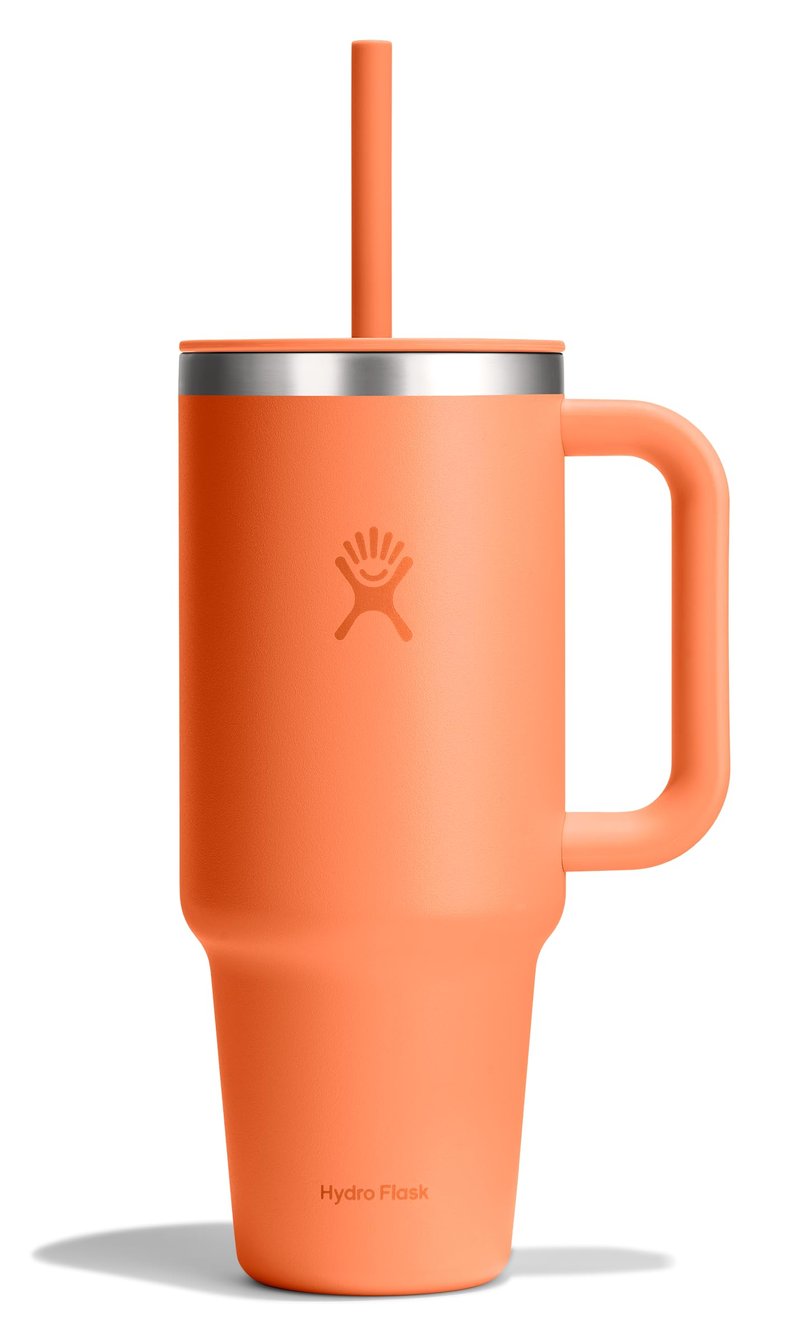 Hydro Flask Travel Tumbler with Handle, Lid and Straw - Insulated Stainless Steel in 40 Oz Nectar Orange