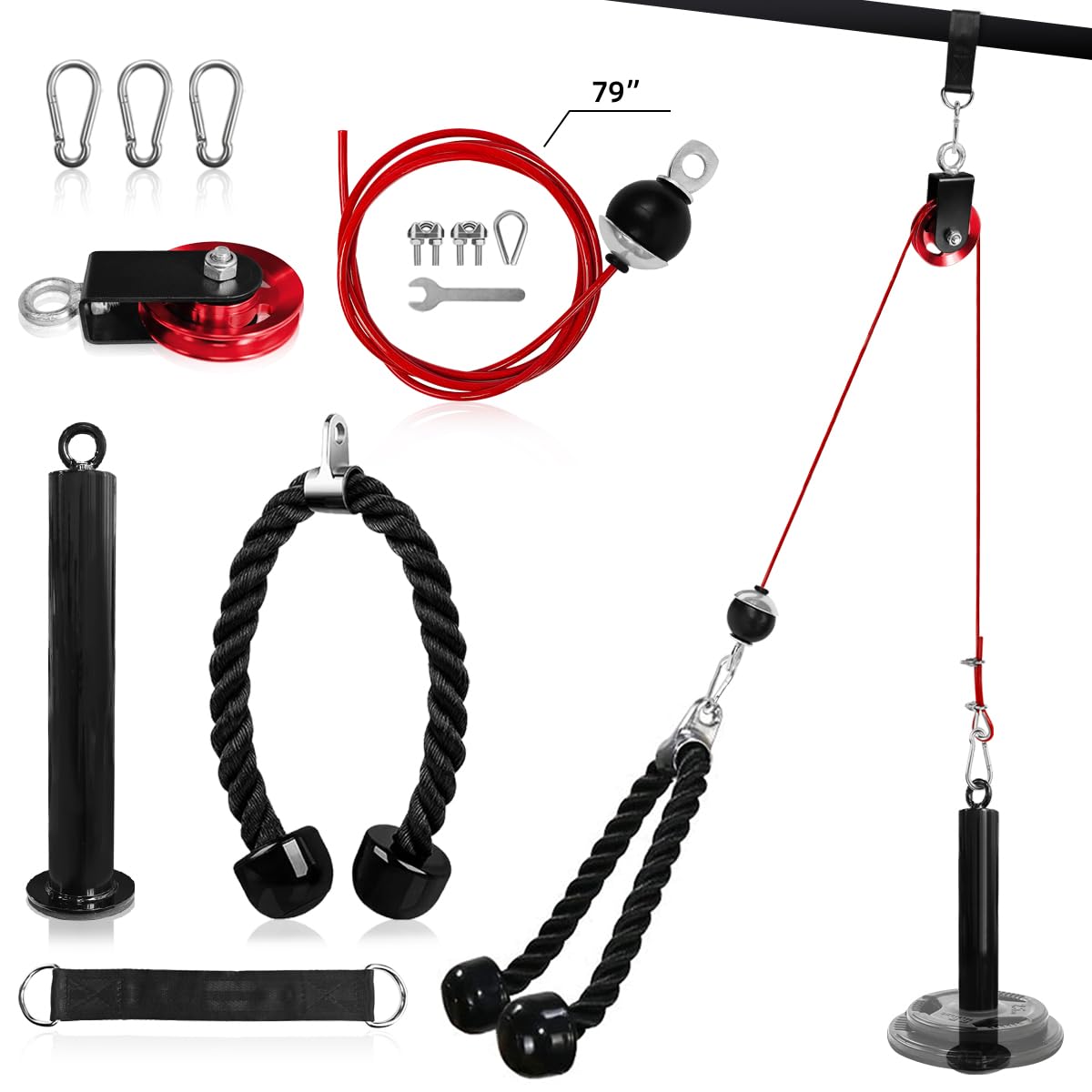 SUNMEG LAT Pulldown and Lift Weight Pulley System Cable Machine Fit Olympic 2 inch Attachments for Triceps Pull Down, Biceps Curl, Back, Forearm, Shoulder Home Gym Muscle Training Equipment
