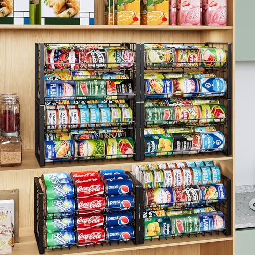 JKsmart 2-Tier Stackable Can Rack Organizer for Pantry, Adjustable Can Dispenser Holds Up to 60 Cans, Can Storage Holder for Various Ounces of Canned Food Soda Drinks, Black, 2 Pack - size: 2 Tier - 2Pack