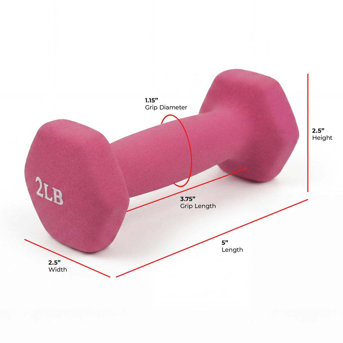 Sunny Health & Fitness Neoprene Hex Dumbbell Pair for Home Gym, 2 lb Pair