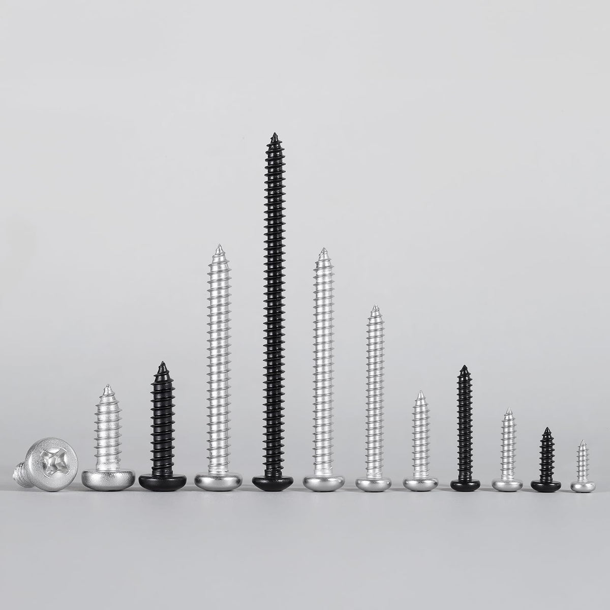 SVLING #10 x 3/4" Pan Head Wood Screws, 100PCS Pan Head Self Tapping Sheet Metal Screws, Black Oxide Stainless Steel 304 (18-8), Phillips Drive