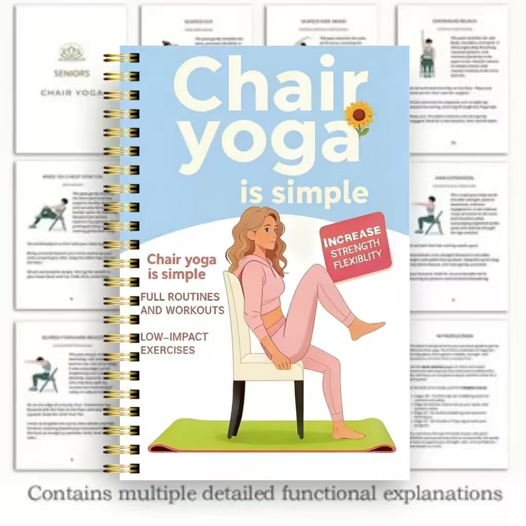 30-Day Chair Yoga Guide Book for Beginners, 60 Workouts for Weight Loss & Flexibility, Spiral Bound Senior Exercise Book (5.5x8.3 Inch, Blue)