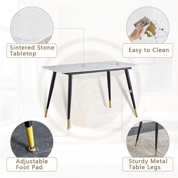 50'' Dining Table Set for 4, Dining Room Sets for 4, Sintered Stone Dining Table Chairs Set of 4, Easy to Assemble，Suitable for Small Spaces