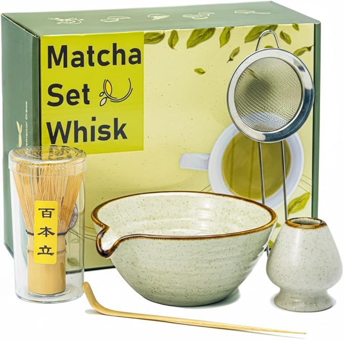 Zzlright Matcha Whisk Set,Matcha Set,Matcha Kit,Matcha Bowl with Spout,Scoop,Sifter,Bamboo Whisk,Chasen Holder,Mothers Day Gifts for Mom Women her Grifend,Gifts for Christmas