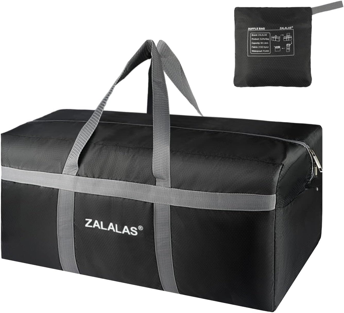ZALALAS Foldable Duffle Bag, 96L Extra Large Travel Duffel bag Lightweight Weekender Bag for Men Women Water-proof & Tear Resistant,Black