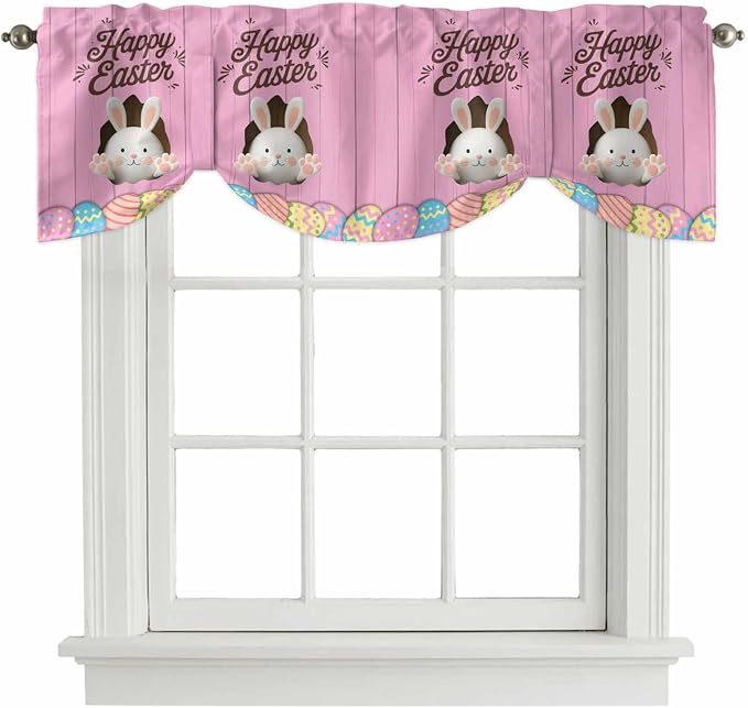 Pink Easter Tie Up Valance Curtains
