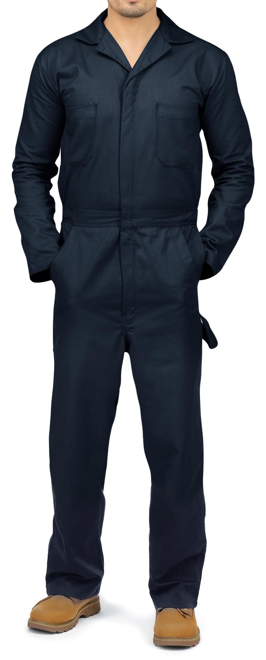 NY Threads Men’s Twill Coverall Relaxed Fit Long Sleeve Utility Work Wear, Medium Tall, Navy
