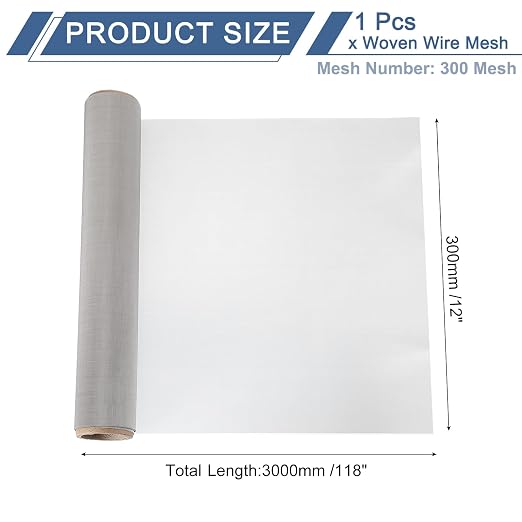uxcell 300 Mesh 118" x 12" Woven Wire Mesh, 304 Stainless Steel Air Vent Filter