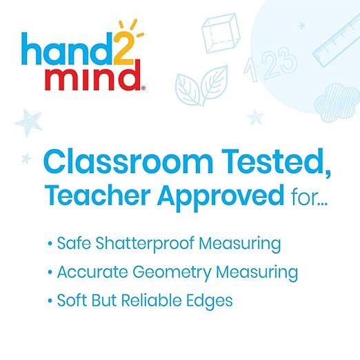 hand2mind Clear 6” Safe-T Protractor Set, 180 Degree Protractor for School, Clear Plastic Protractor Ruler, Geometry Tools, Protractors Bulk for Classroom, Math Teacher Supplies (Set of 24)