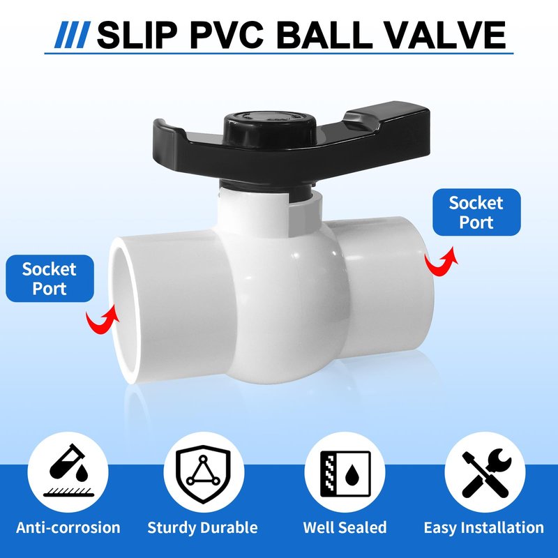 FANOVO PVC Ball Valve 1-1/2 inch, 2Pack 1.5 inch PVC Shut Off Valve with Double Socket Full Flow Port, Schedule 40 Plastic Control Valve, Using for Commercial、Swimming Pool, Irrigation System