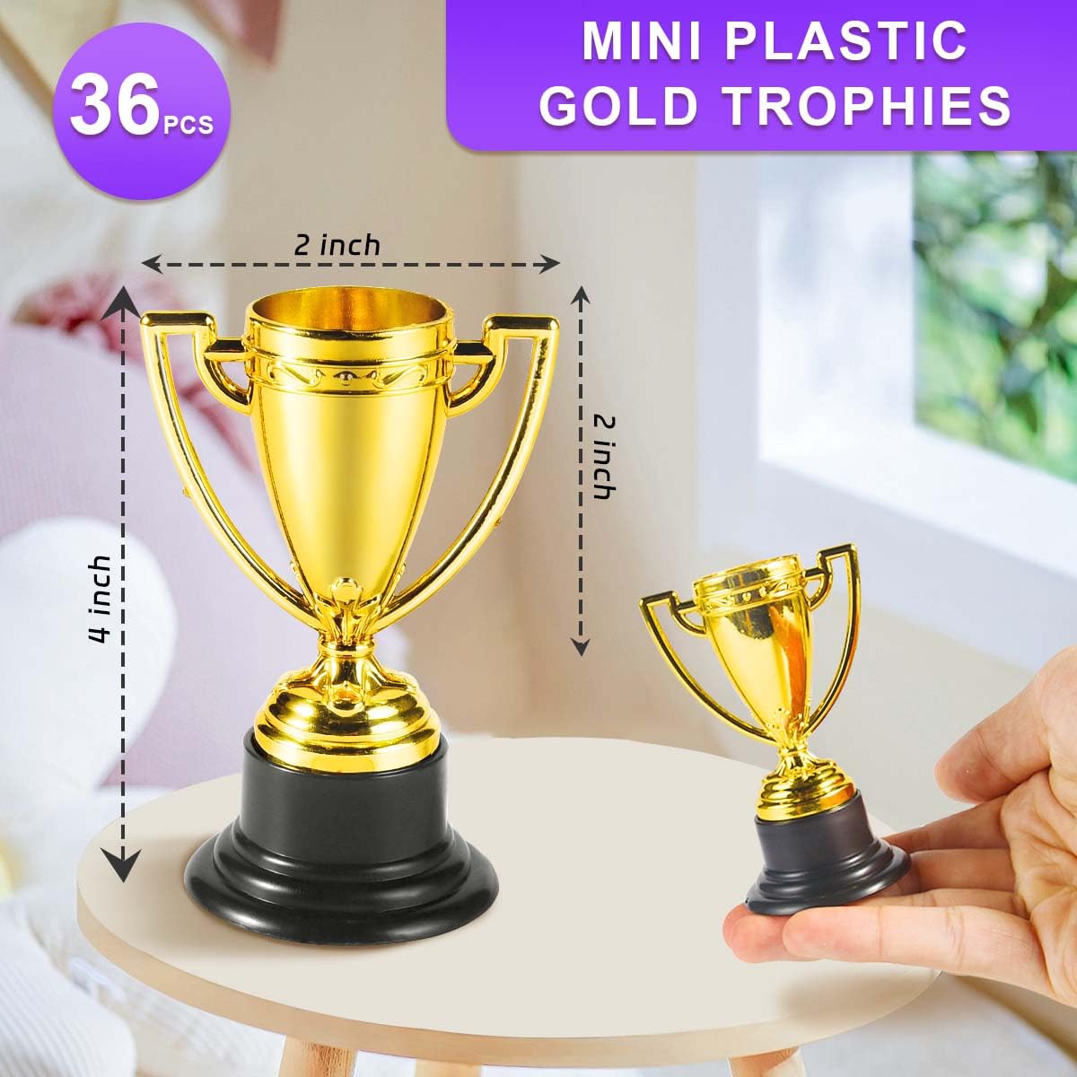 SenseYo 36 Pack Mini Trophies Cups, Gold Trophy Award, Plastic Trophies for Kid, 4 Inch Award Trophies for Kids Party Favors, Winning Prizes