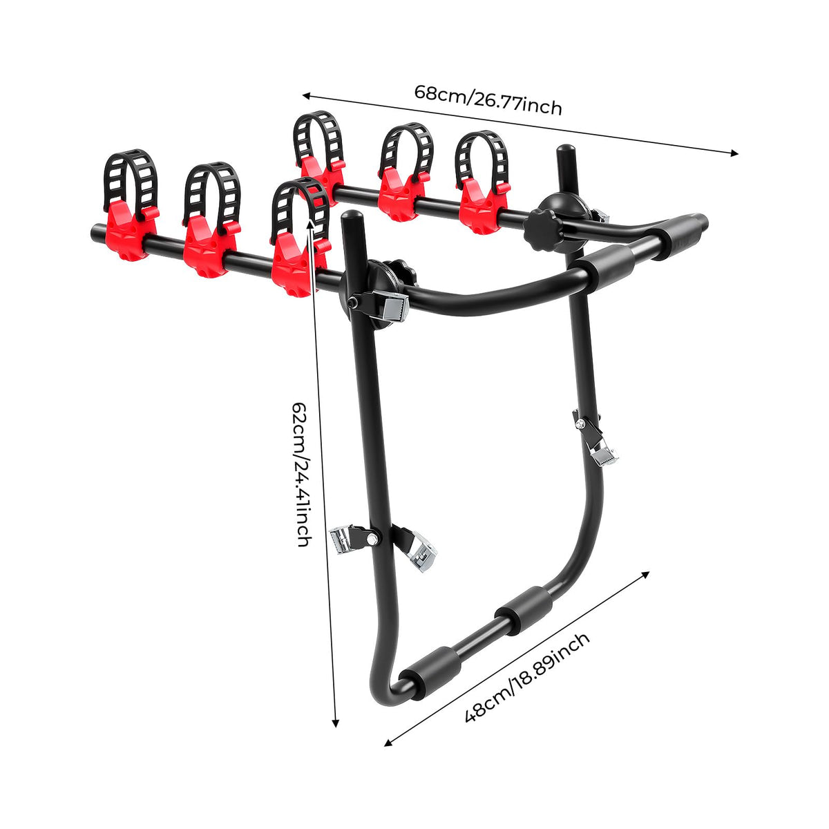 3-Bike Trunk Mount Rack for Cars, SUVs & Minivans – Heavy Duty 44.1 lbs Capacity Bike Carrier with Anti-Slip Slots & Soft Pads