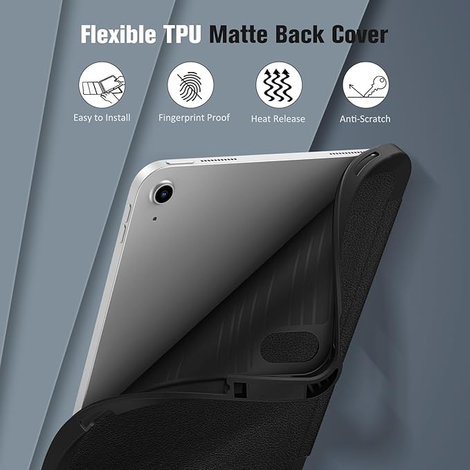 Fintie SlimShell Case for iPad (A16) 11th Generation 11 Inch (2025), iPad 10th Generation 10.9 Inch (2022) - Flexible Soft TPU Stand Back Cover with Pencil Holder, Black