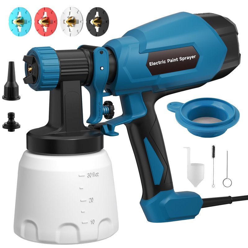 WIBENTL Paint Sprayer, Electric Spray Paint Gun, 3 Modes & 4 Brass Nozzles, with Cleaning & Blowing Joints, Variable Flow Control, for Doors, Fences, Walls, Cabinets, Garden Chairs, Furniture