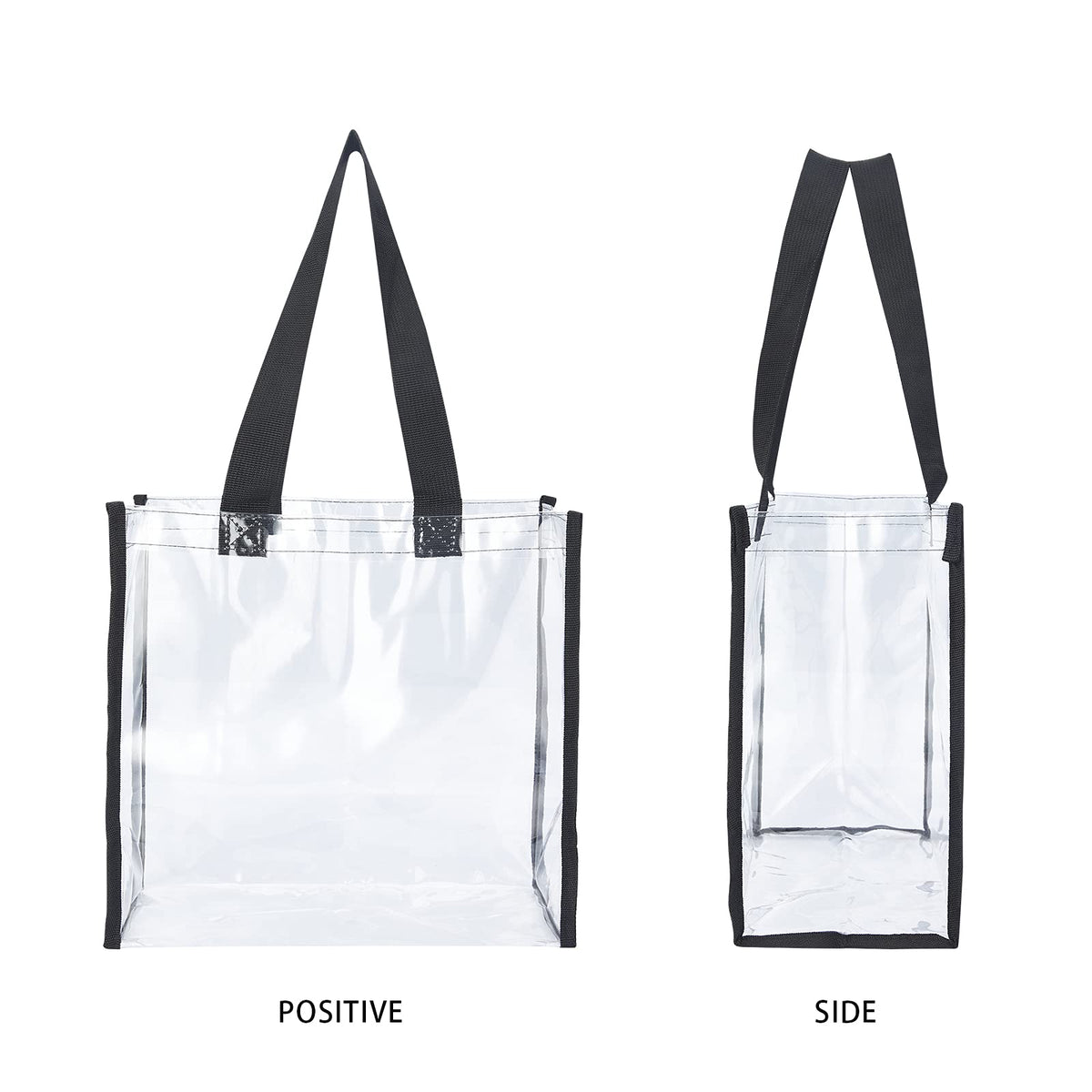 HAOGUAGUA 2-Pack Clear Tote Bag Stadium Approved 12x12x6, Transparent See Through Clear Tote Bag for Work, Sports Games, Concerts, Beach (Black)
