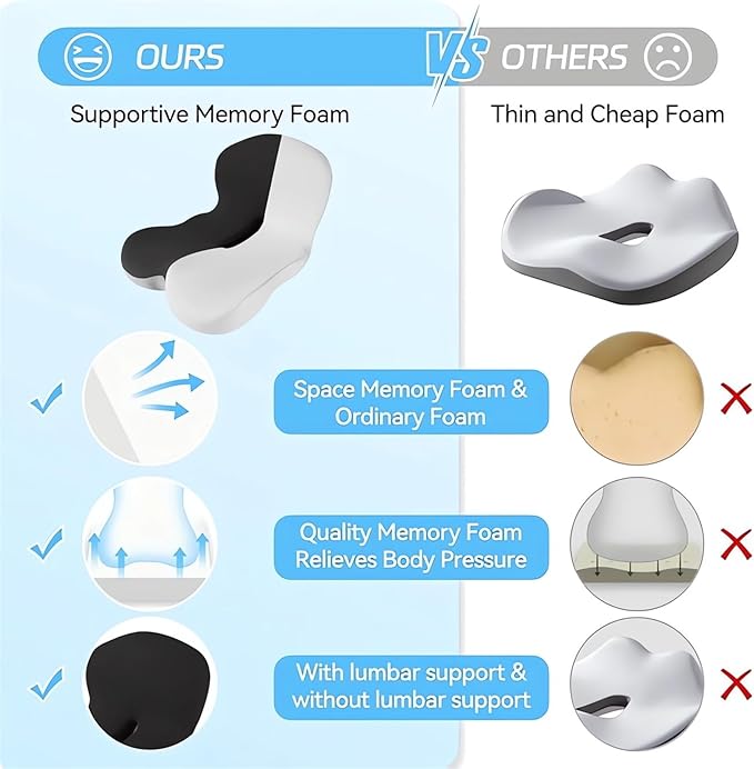 Memory Foam L-Shaped Integrated Seat Cushions for Car Truck Driver Ergonomic L Shape Lumbar Cushion Sciatica Back Pain Relief Office Chair Butt and Back Support Pillow Long Driving Booster Seat (J1)