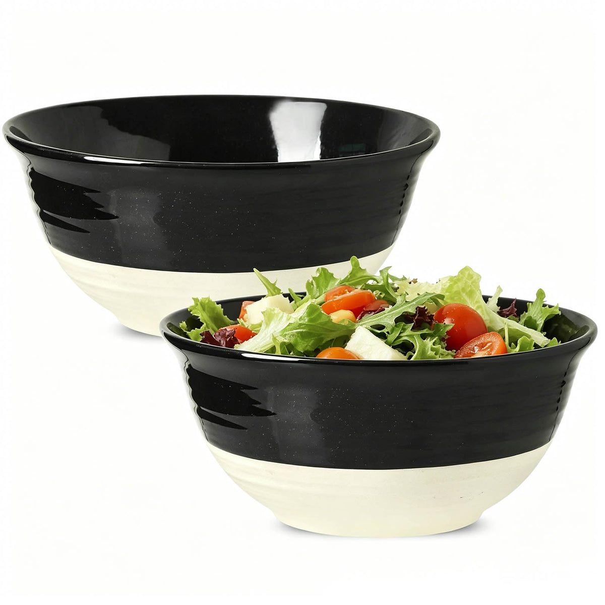 HASENSE Ceramic Serving Bowls Set of 4, 2.1/1.5/1.0/0.5 Qt White & Terracotta Stoneware Mixing Bowls, Farmhouse Bowls for Cooking, Prepping, Salad & Soup, Dishwasher & Microwave Safe, Serving Dishes