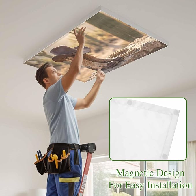 Fluorescent Light Covers, Cowboy Western Magnetic Light Covers