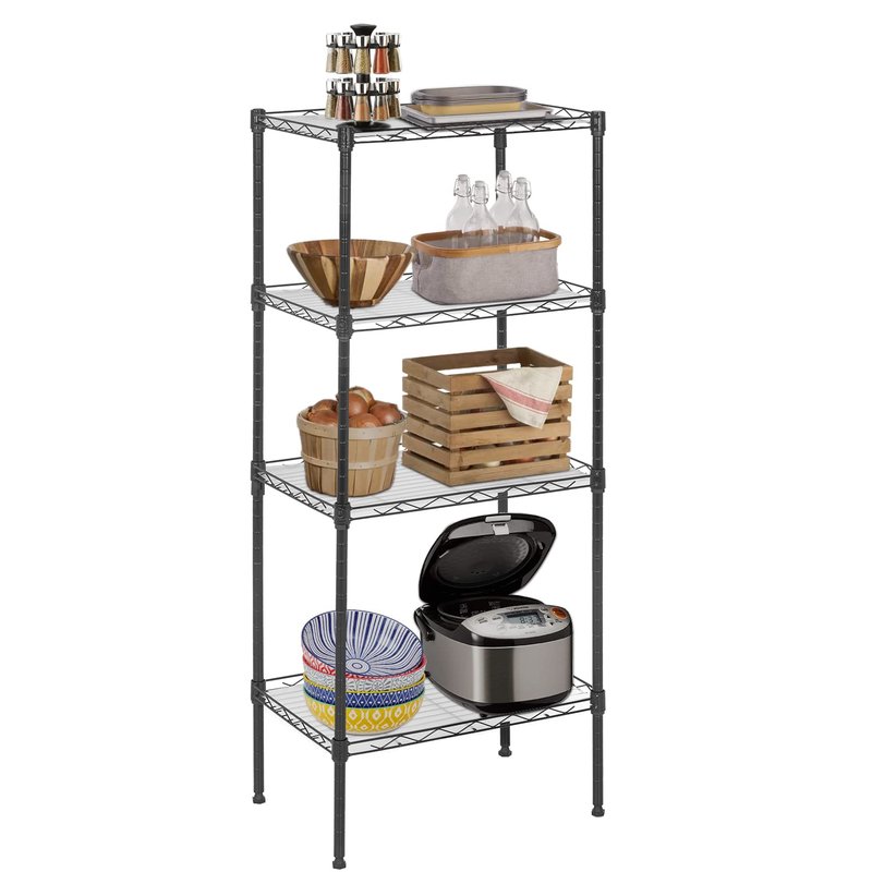 FDW 18L x 12W x 44H Wire Shelves Metal Shelf with 4 PP Sheets Storage Shelves 4 Tier Layer Storage Shelves for Laundry Bathroom Kitchen Garage,Black
