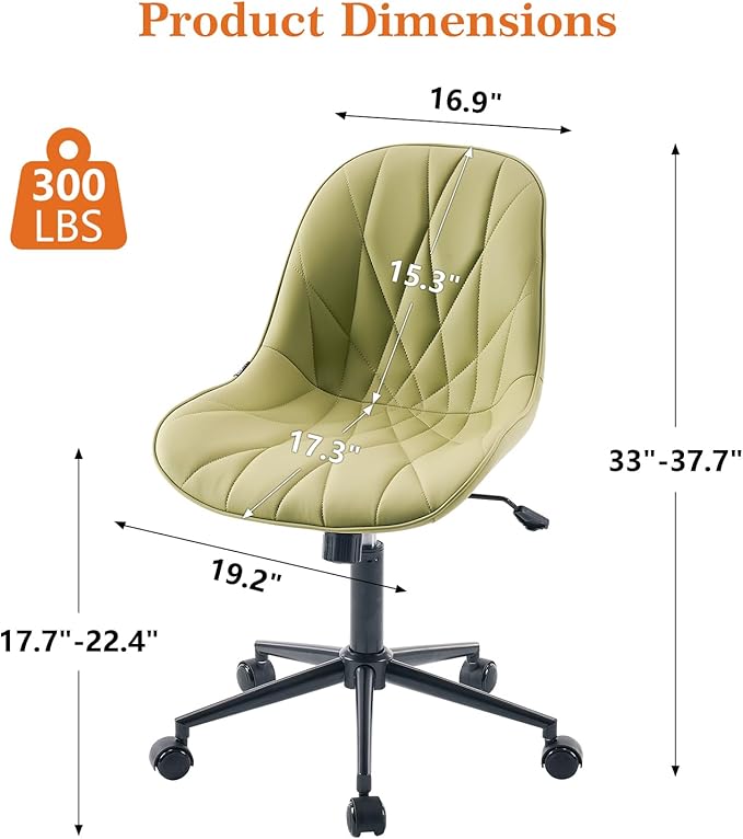 Rowill Modern Office Chair - Ergonomic Swivel Leather Desk Chair with Curved Backrest, Height Adjustable Rolling with Wheels, Perfect for Study Room & Office, Avocado Green