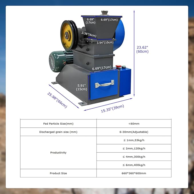 Banfluxion Rock Crusher 220V Mini Jaw Crusher Can Crusher Steel Stone Grinder Industrial Shredder Rock Crusher Machine 2.2KW Ore Coal Stone Crushing Machine 100x60 mm