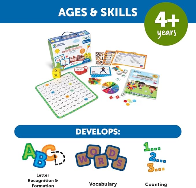 Learning Resources Skill Builders Summer Learning Activity Set PreK to Kindergarten, Ages 4+, Handwriting Practice for Kids, Reading Games, Back to School Supplies,320 Pieces