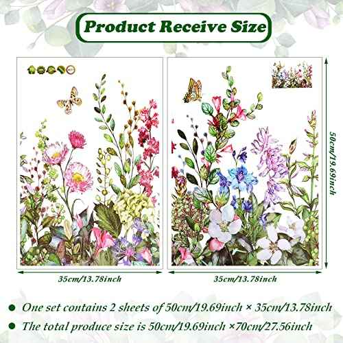 Outus Flower Wall Decals Floral Butterfly Wall Stickers Wildflower Greenery Wall Decor Removable Peel and Stick Art Murals for Kids Room Nursery Bedroom Living Room Home(19.69 x 27.56 Inch)