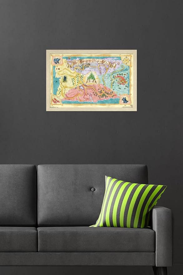 The Wizard Of Oz - Map Wall Poster, 22.4L" x 14.7W", Blonde Framed Version